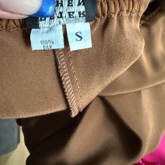 Peter Cohen 100% Silk Brown Wide-Leg Pants Elastic Waist Small - Picture 3 of 7